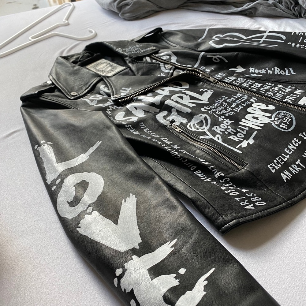 Hand painted graffiti leather jacket